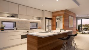 Render of the kitchen at Oxley and Bowen - new farm