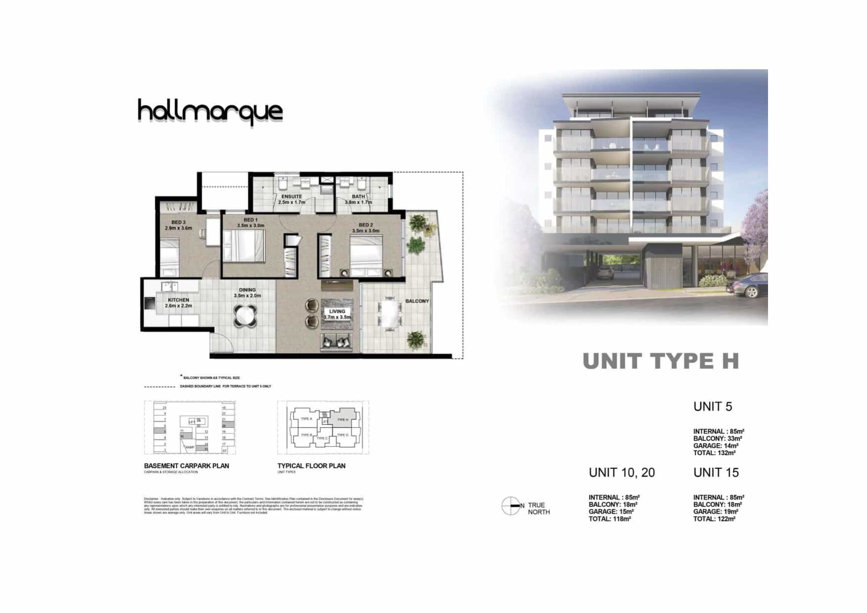 Hallmarque 3 Bedroom Apartment Brisbane with balcony access from bed and living