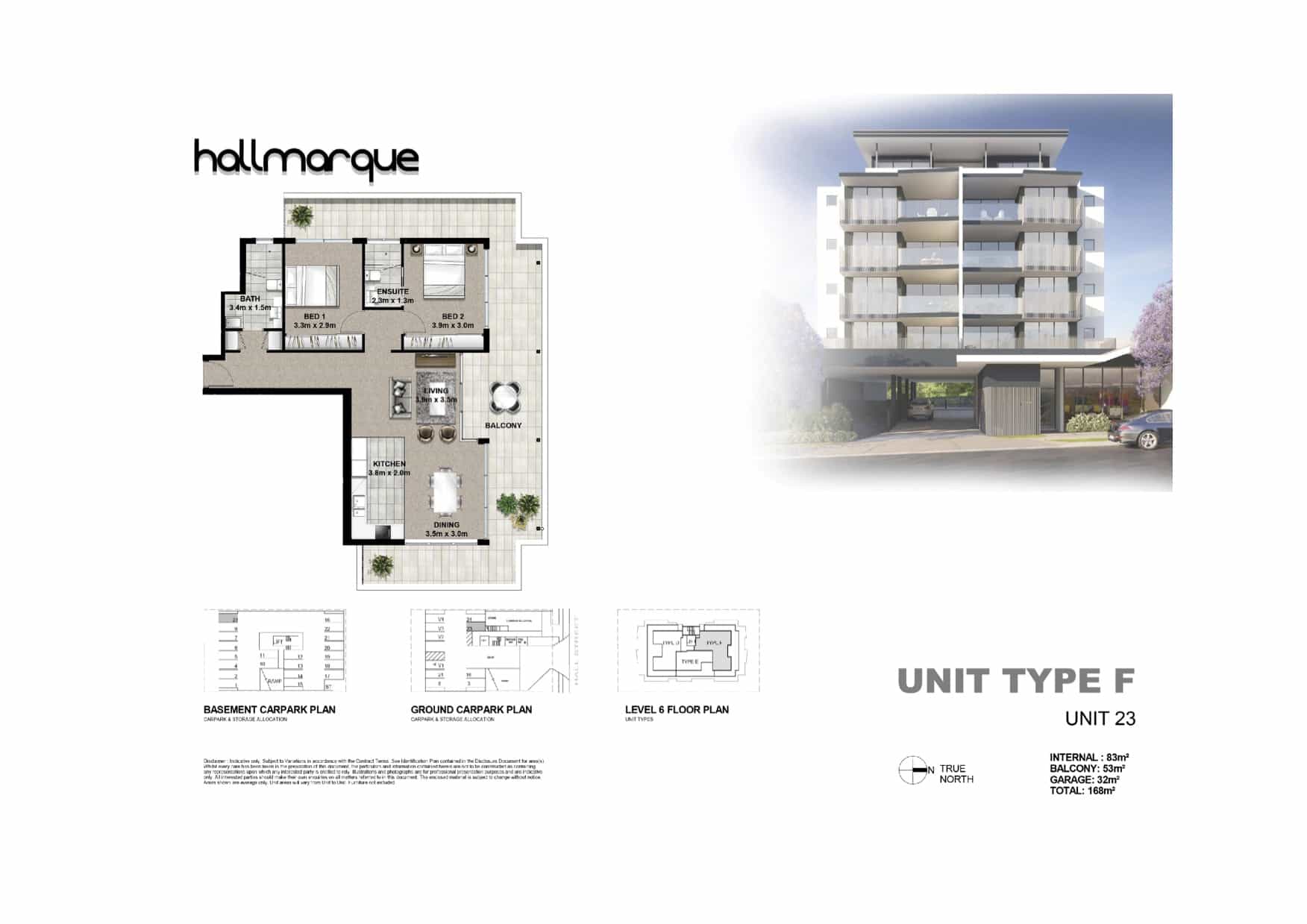 Hallmarque 2 Bedroom Apartment Brisbane with wraparound balcony access from bed and living