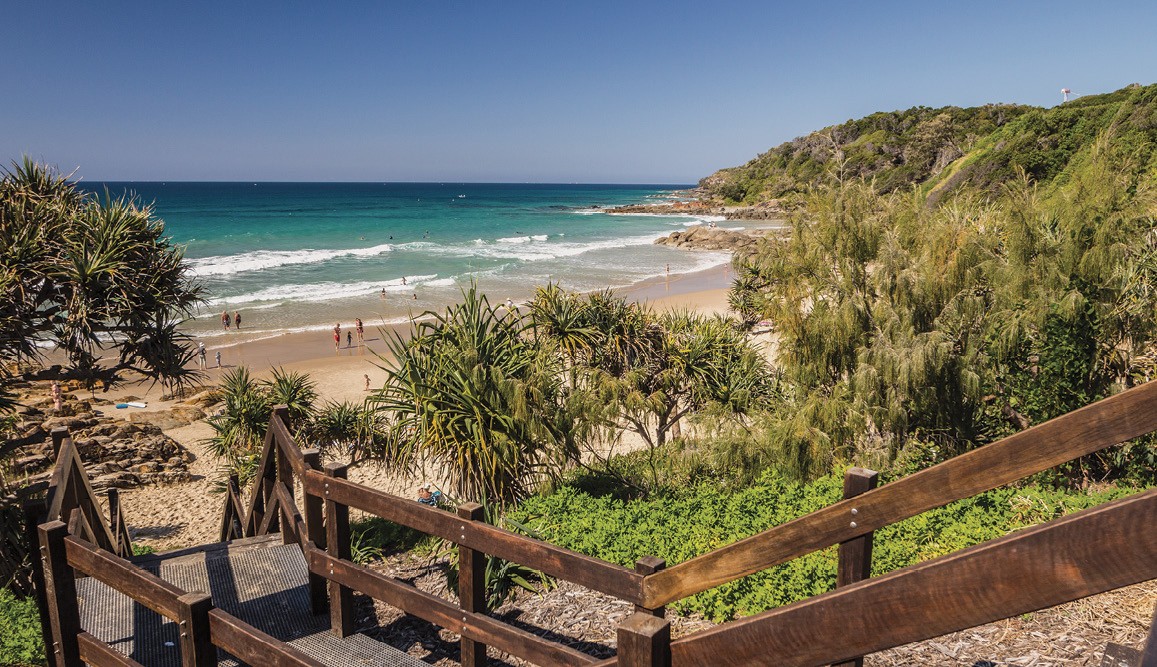 Coolum boardwalk and beach