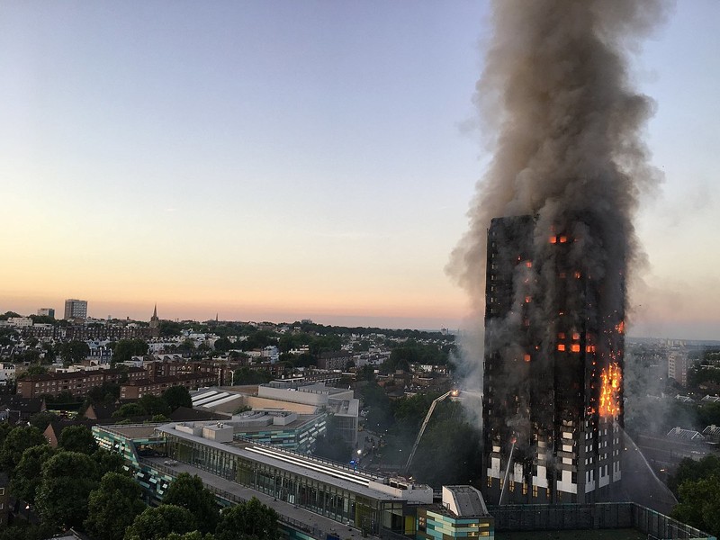 Flammable cladding caused the Greenfell fire disaster, London 2017.