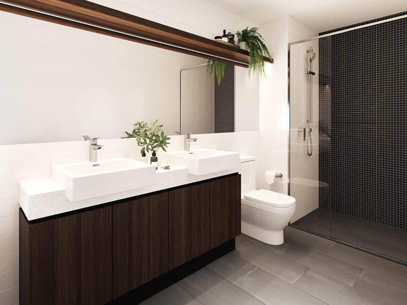 Hanlon Park Residences bathroom, dark colour scheme