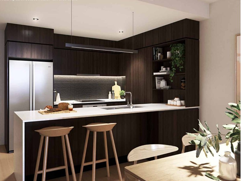 Hanlon Park Residences kitchen, dark colour scheme