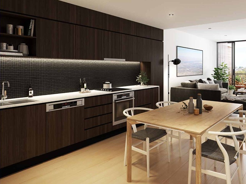 Hanlon Park Residences one-bedroom apartment, dark colour scheme