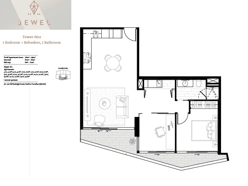 Jewel Surfers Paradise floor plans Tower 1 Type A1