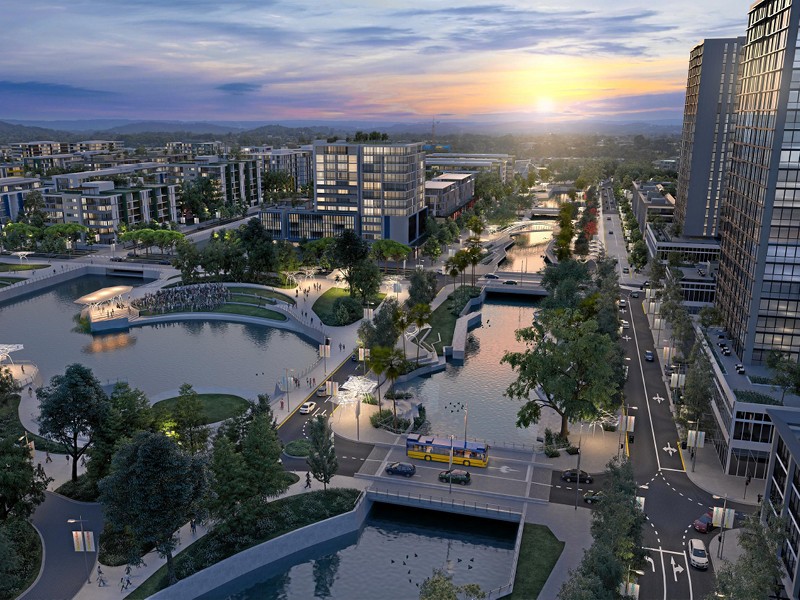 Maroochydore City Centre roads and waterways. Render by SunCentral.
