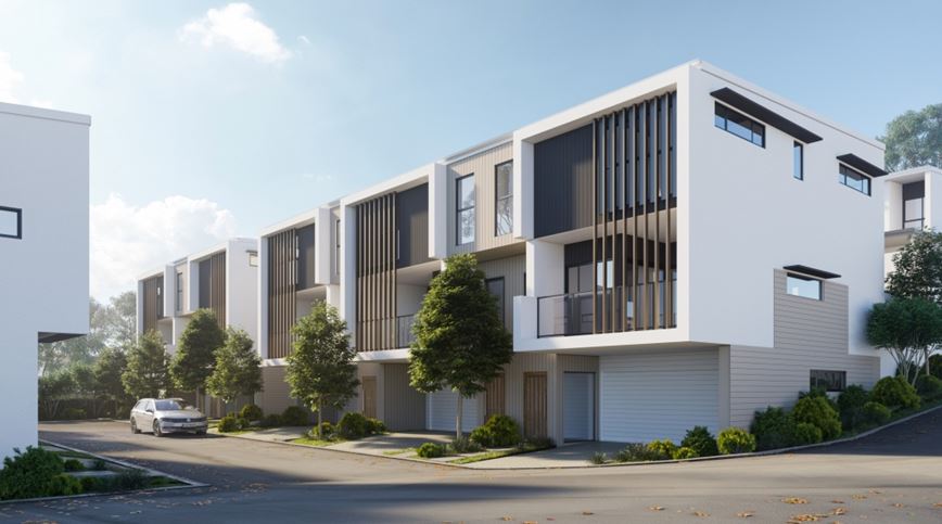 Northwood Townhomes Exterior Street View (render by Blue Sky Real Estate)