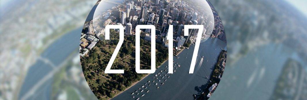 2017 with an aerial view of Brisbane and the river