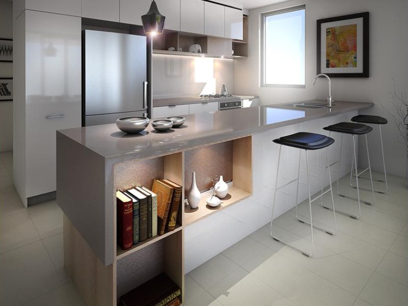 Render of kitchen at Skyneedle Apartments South Brisbane