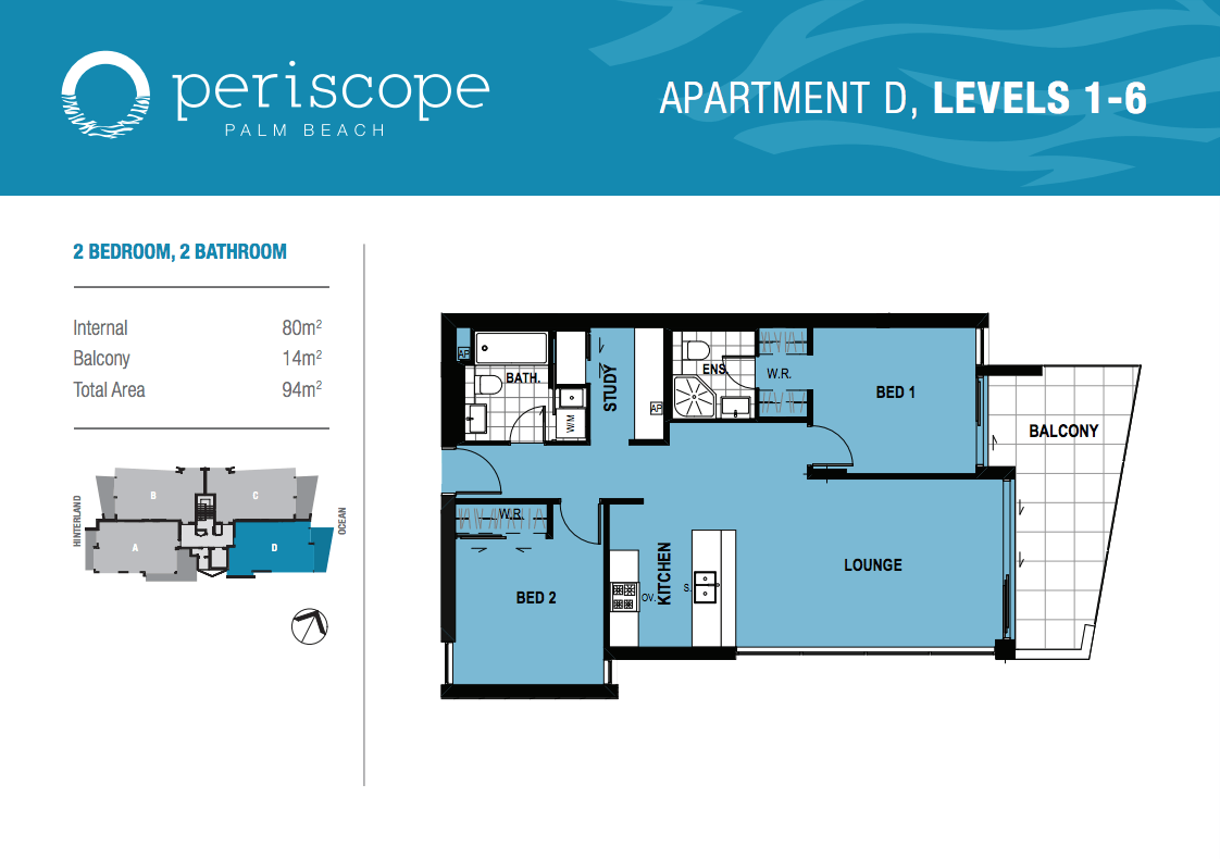 Floor Plans for Apartment Type D, Levels 1-6