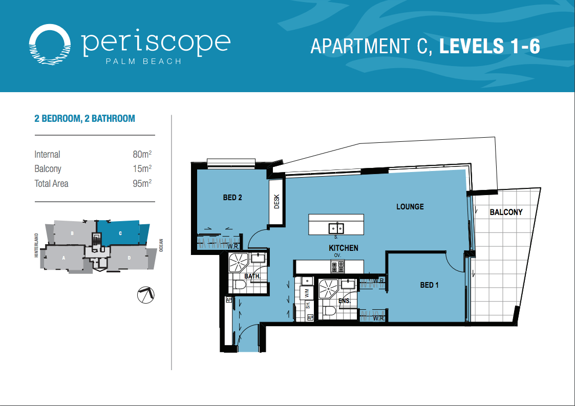 Floor Plans for Apartment Type C, Levels 1-6