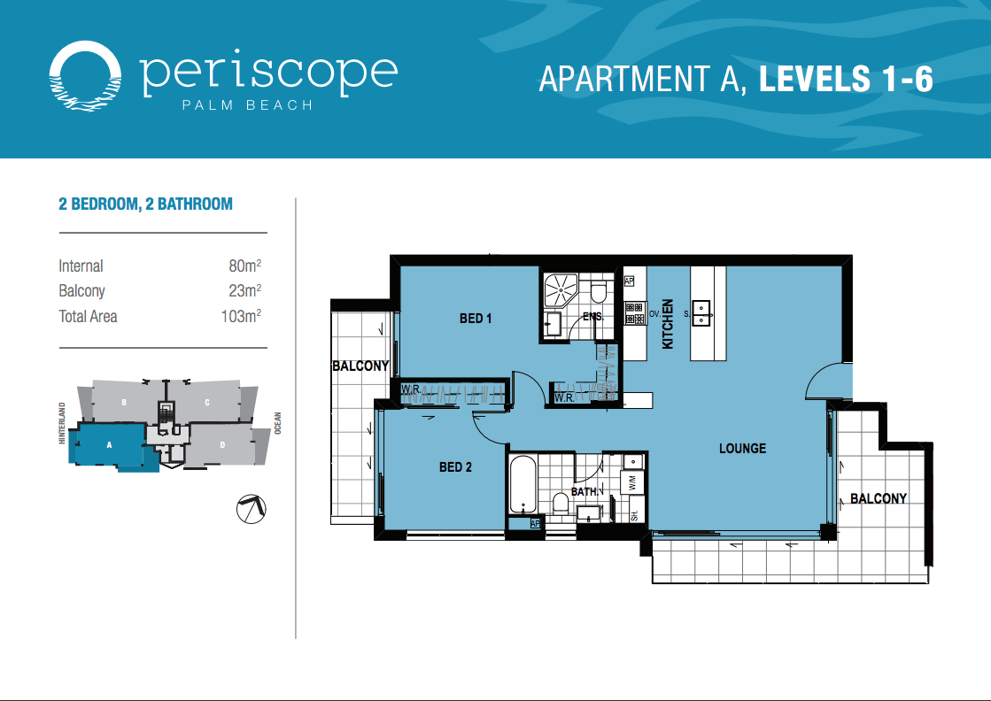 Floor Plans for Apartment Type A, Levels 1-6