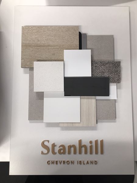 Stanhill Chevron Island Finishes Board (supplied by Marquee Development Partners)