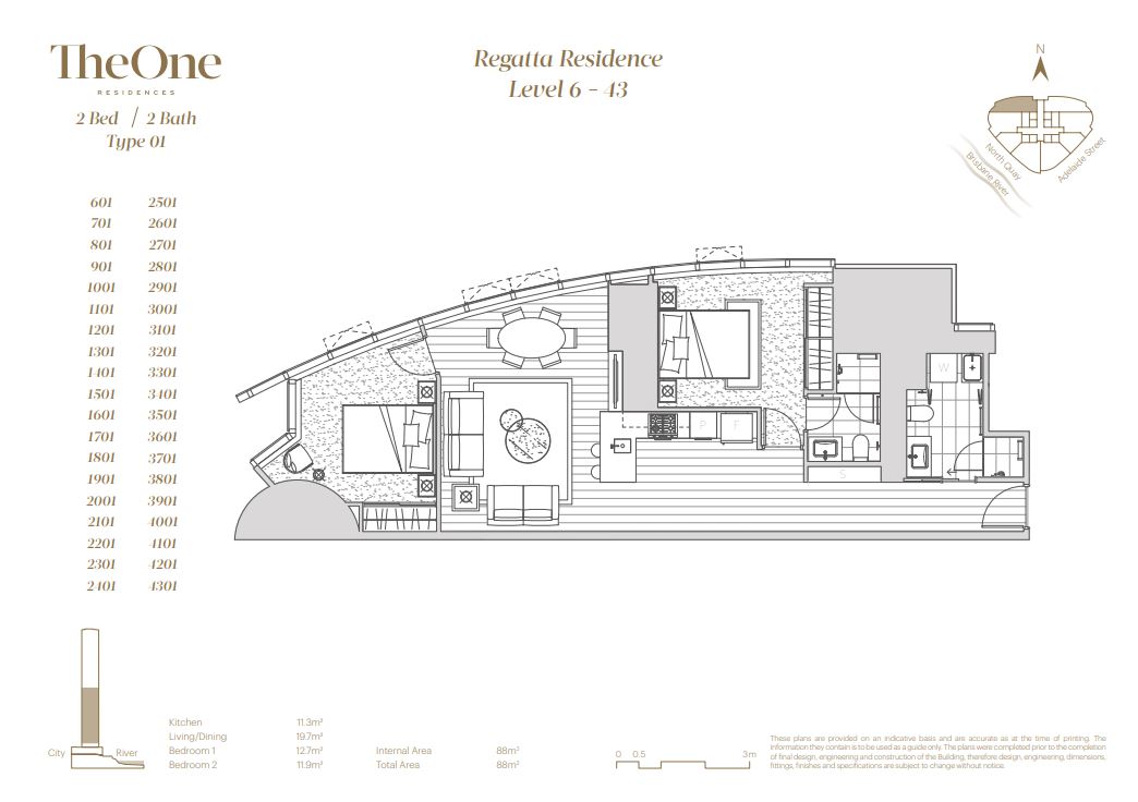 The One Regatta Residence Two Bedroom Floor Plan
