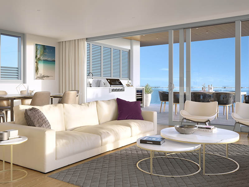 The VUE apartments Scarborough living room. Render by Develop2U.