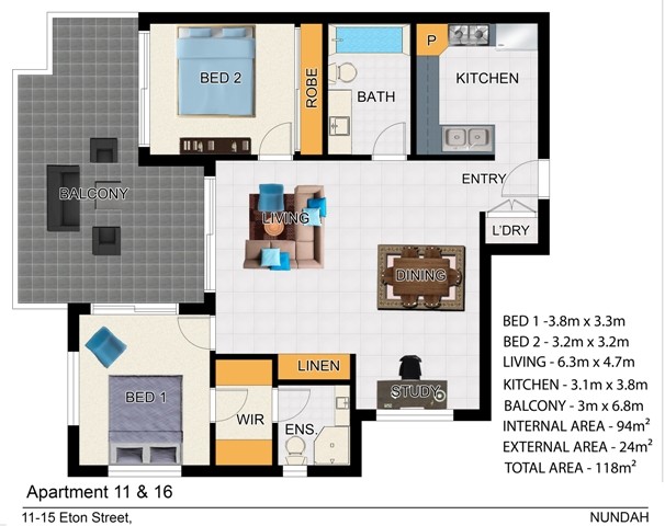 Floorplan of apartment 11 and 16