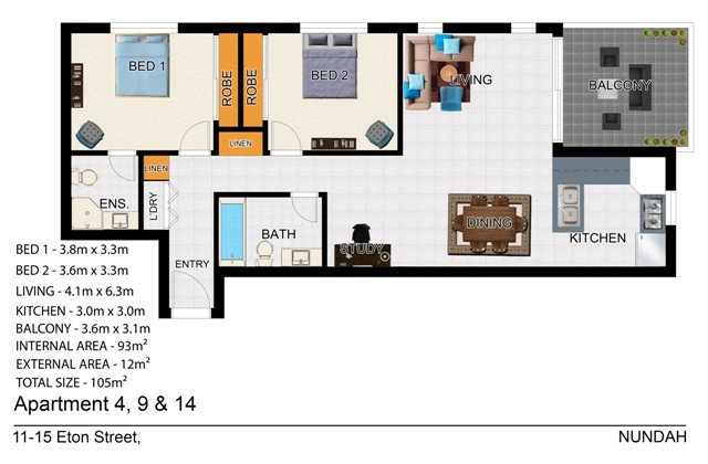 Floorplan of apartment 4, 9, and 14