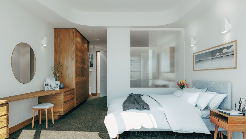 Render of a bedroom at Boatyard, a new development in Bulimba.
